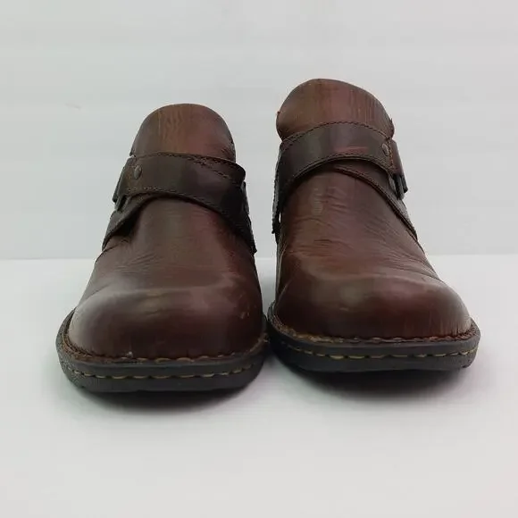 Born Deena Womens Size 8.5 Brown Leather Slip On 3" Heel Formal Booties Shoes - Picture 6 of 13